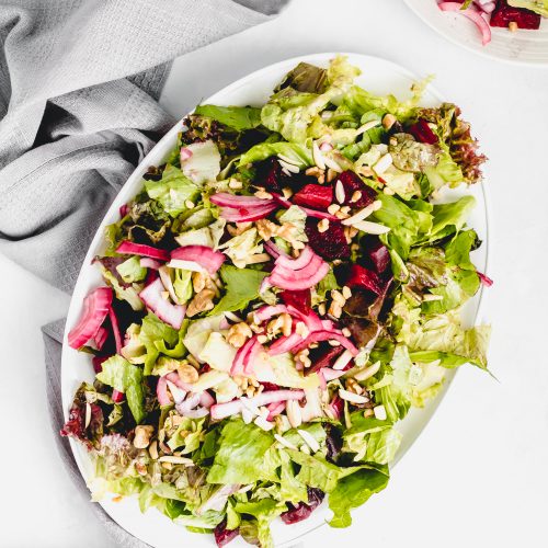 beet walnut salad with balsamic maple glaze