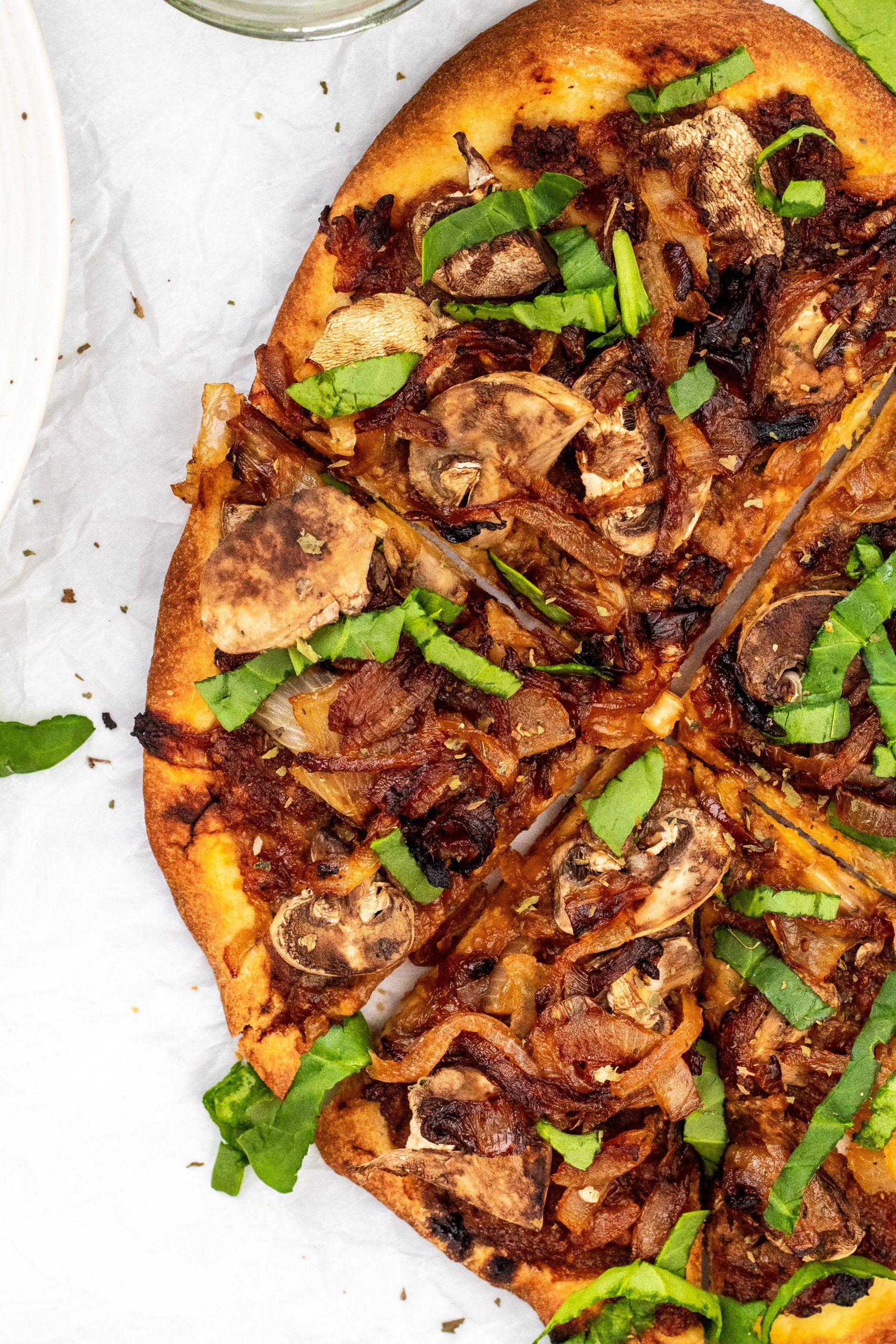 caramelized onion and mushroom naan bread pizza